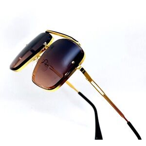 Sunglasses Square Gold Frame Flat Top Bar‎ Driving Outdoor Shades Retro Lentes